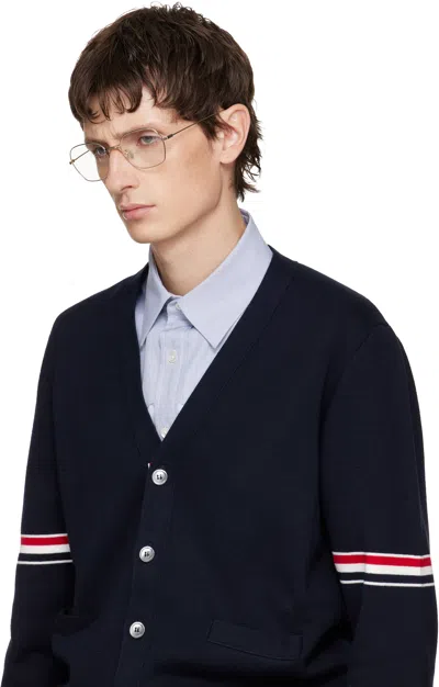 Thom Browne Gold Titanium Rectangular Glasses In Gold