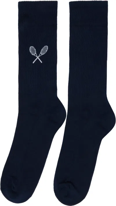 Thom Browne Navy Tennis Racquet Athletic Socks In Blue