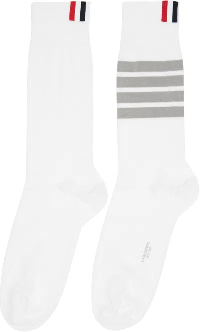 Thom Browne White Lightweight Cotton 4-bar Mid Calf Socks In White