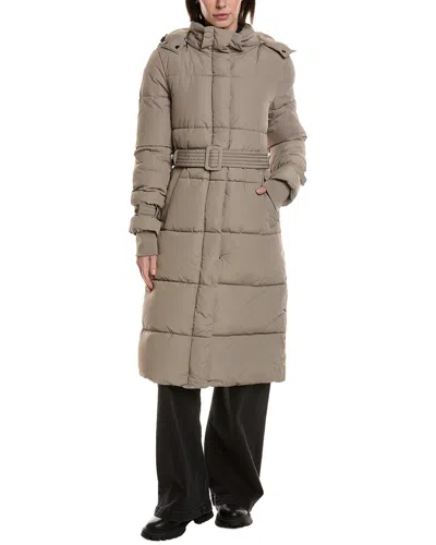 Noize Mara Belted Maxi Puffer Coat With Removable Hood In Brown