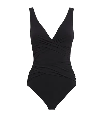 Shan Ruched V-neck Swimsuit In Black