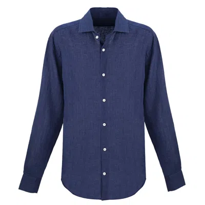 Frescobol Carioca Dark Blue Linen Shirt In Blue