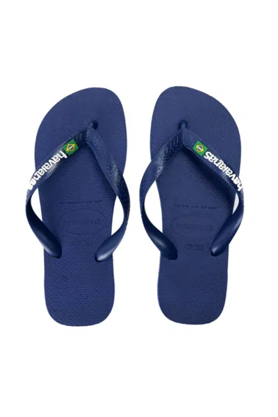 Havaianas Men Brasil Logo Flip Flops Navy Blue In Multi