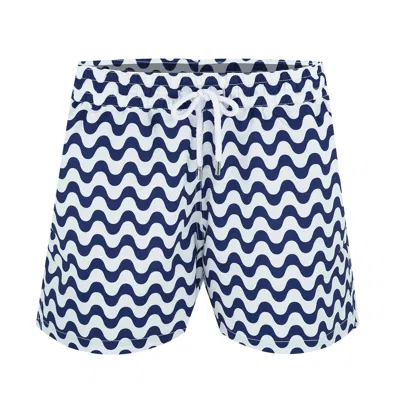 Frescobol Carioca Men's Swim Trunks With Wavy Print In White