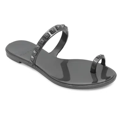 Carmen Sol Maria Flat Sandal Gunmetal- Metallic Jelly In Multi
