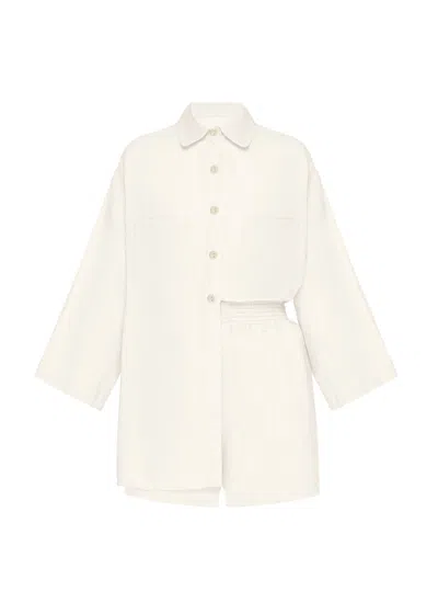 Day In Linen Top And Short Set Seashell In White