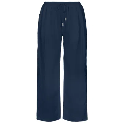 Vilebrequin Men Linen Pant Solid Navy Blue In Blue