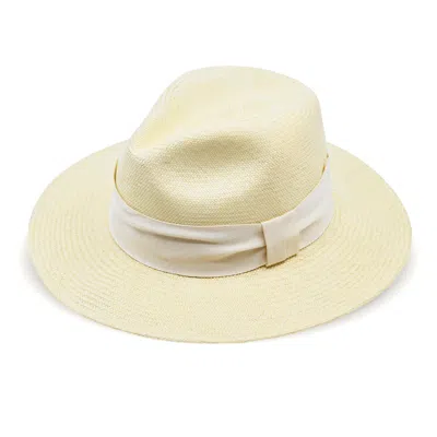 Frescobol Carioca Rafael Panama Hat Wide Ribbon Off White In Neutral