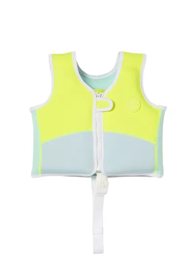 Sunnylife Salty The Shark Swim Vest Aqua Neon Yellow In Multi