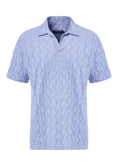 Frescobol Carioca Faustino Jacquard Terry Cotton Polo Short Sleeve Chambray Blue