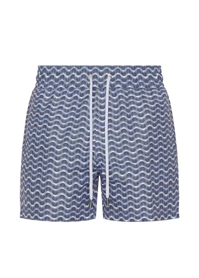Frescobol Carioca Rio Swim Short Copa Raio Do Sol Print Chambray &amp; Charcoal Blue In Blue
