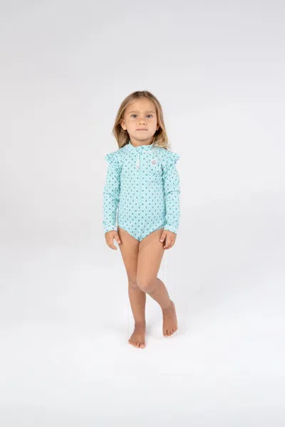 Badawii Girls Swimsuit Long Sleeve Diamond Green In Blue