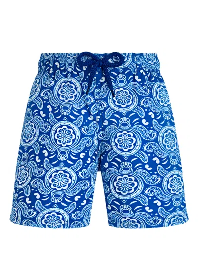 Vilebrequin Men Ultra-light And Packable Swim Shorts Tribal Turtles In Blue