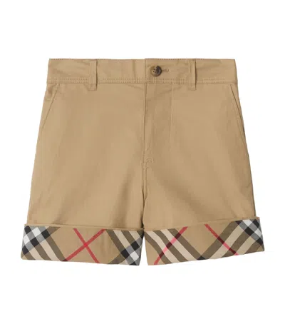 Burberry Childrens Check Turn-up Cotton Shorts In Brown