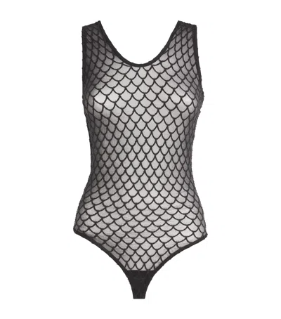 Wolford Velvet Net Illusion Bodysuit In Black
