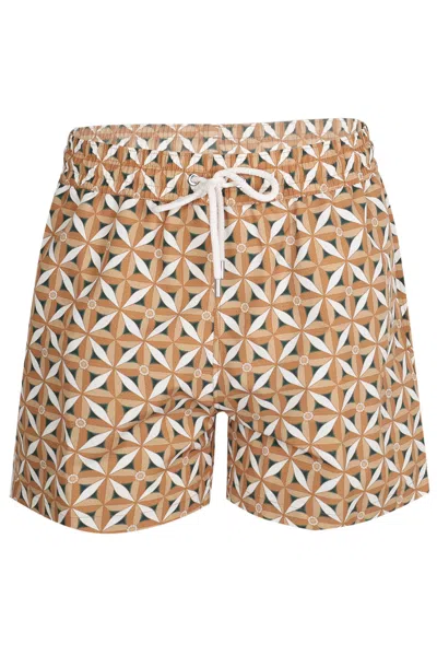 Frescobol Carioca Rio Swim Short Teto Print Almond And Ivory In Neutral