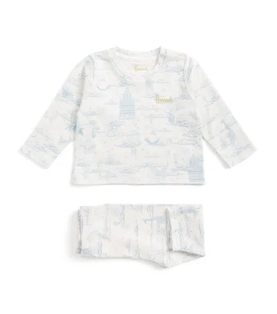 Harrods Pima Cotton Balloon Top And Trousers Set In Blue