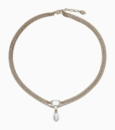 Alexander Mcqueen Crystal-embellished Skull Necklace In Metallic