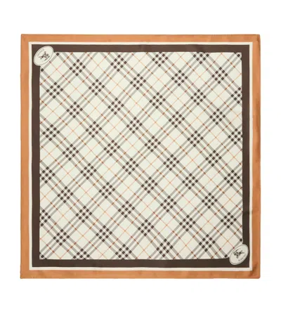 Burberry Check Knight Stamp Silk Scarf In Gray