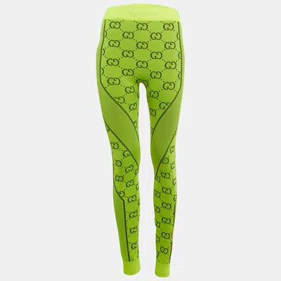 Pre-owned Gucci Neon Green Gg Jacquard Jersey Leggings S