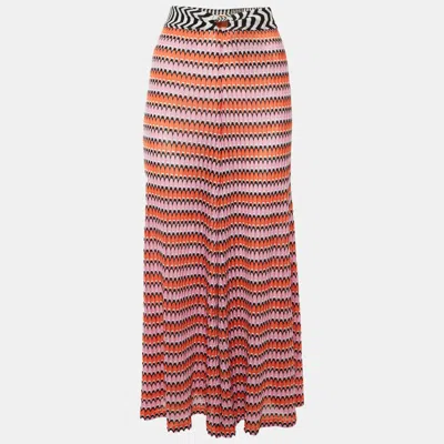 Pre-owned Missoni Pink/orange Chevron Knit Cover Up Trousers L