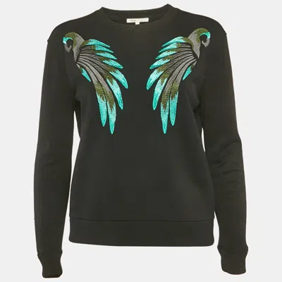 Pre-owned Maje Black Embroidered Wings Crepe Sweatshirt S