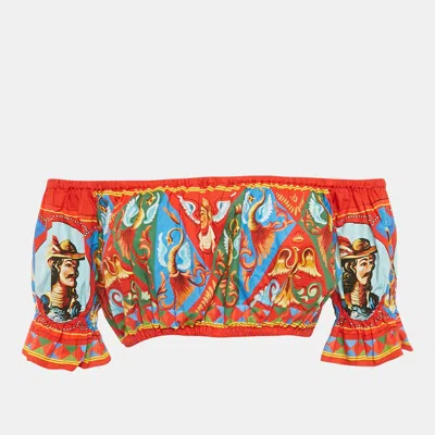Pre-owned Dolce & Gabbana Red/blue Carretto Print Crop Top S