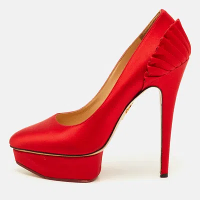 Pre-owned Charlotte Olympia Paloma Size 40 Red Satin Platform Pumps