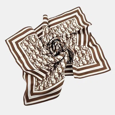 Pre-owned Dior Silk Scarf + Scarf Ring In Sand