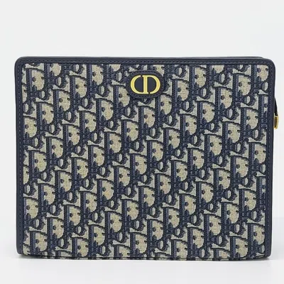 Pre-owned Dior Blue Canvas Oblique 30 Montaigne Pouch