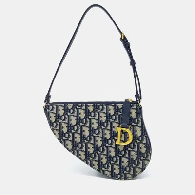 Pre-owned Dior Navy Blue Fabric Saddle Shoulder Pouch