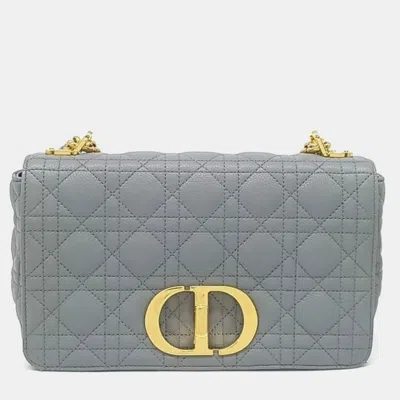 Pre-owned Dior Grey Leather Caro Bag Medium In Gray