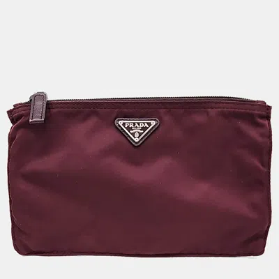 Pre-owned Prada Burgundy Canvas Pouch