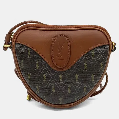 Pre-owned Saint Laurent Brown Coated Canvas And Leather Le Monogram Micro Coin Purse