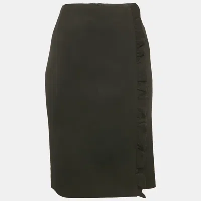 Pre-owned Louis Vuitton Black Wool Ruffle Detail Short Skirt M