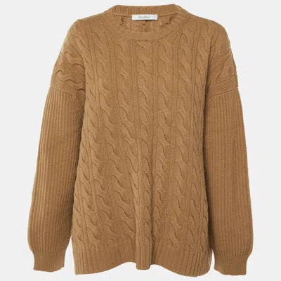 Pre-owned Max Mara Brown Wool & Cashmere Cable Knit Sweater Xxl