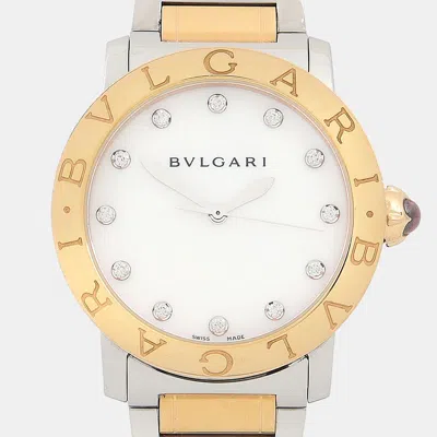 Pre-owned Bvlgari Bblp37sg Automatic White Diamonds 18k Rose Gold Stainless Steel Women's Wristwatch 37mm
