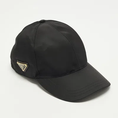 Pre-owned Prada Black Re-nylon Triangle Logo Baseball Cap M