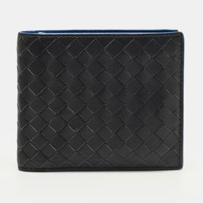 Pre-owned Bottega Veneta Black/blue Intrecciato Leather Bifold Wallet