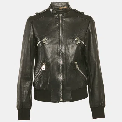 Pre-owned Dolce & Gabbana Black Leather Biker Jacket S