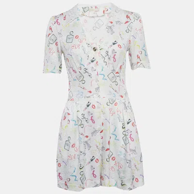 Pre-owned Maje White Printed Crepe And Broderie Anglaise Collar Playsuit S