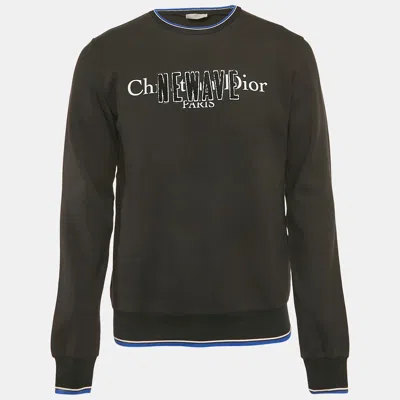 Pre-owned Dior Black Cotton Knit Newave Applique Sweatshirt M