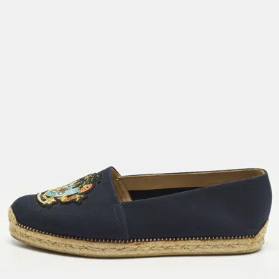 Pre-owned Christian Louboutin Lougalia Size 40 Navy Blue Canvas Espadrille Flats