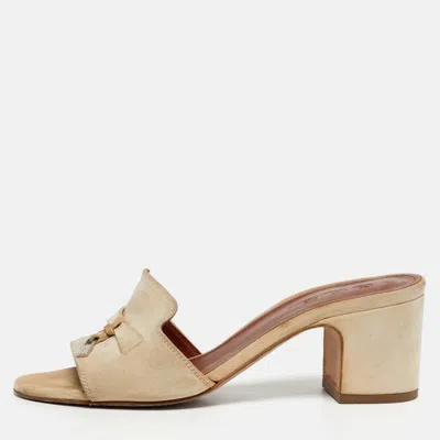 Pre-owned Loro Piana Summer Charms Size 36 Beige Suede Slide Sandals