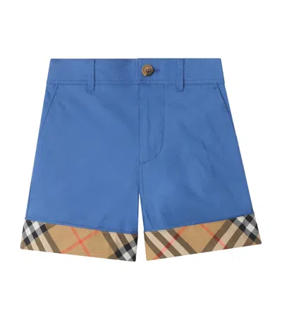 Burberry Childrens Check Turn-up Cotton Shorts In Blue