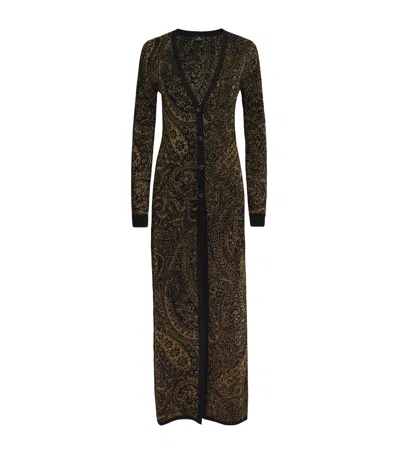 Etro Paisley Jacquard Lurex Thread Maxi Cardigan In Green