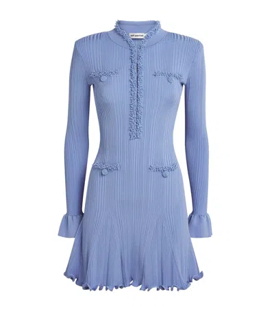 Self-portrait Embellished Knitted Mini Dress In Blue