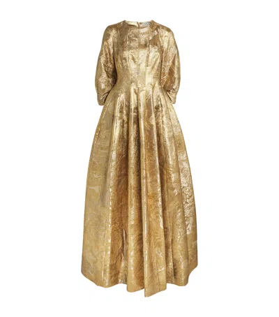 Simkhai Metallic Jacquard Claravelle Gown In Gold