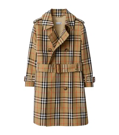 Burberry Check Cotton Twill Trench Coat In Brown