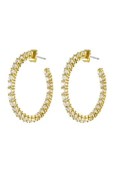 Cz By Kenneth Jay Lane Round Cz Inside-out Hoop Earrings In Gold
